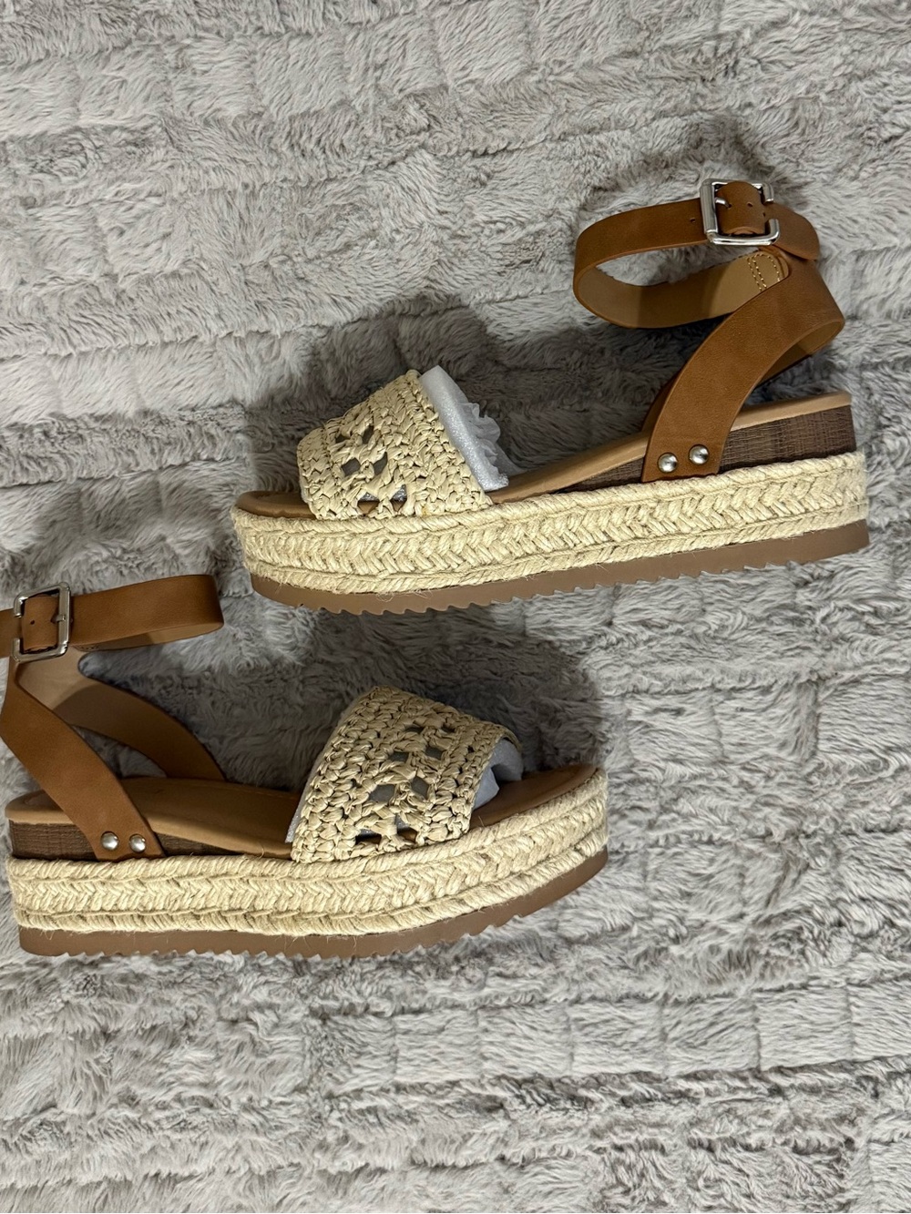 Soda Tan and Natural Woven Espadrille Platform Sandals
